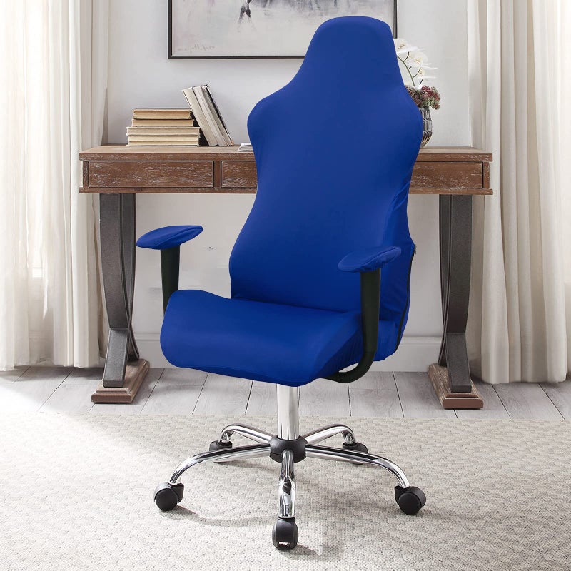 WOMACO Gaming Chair Slipcover Stretch Seat Chair Cover for Leather Computer Reclining Racing Ruffled Gamer Chair Protector (Blue, One-Size) - Image 2